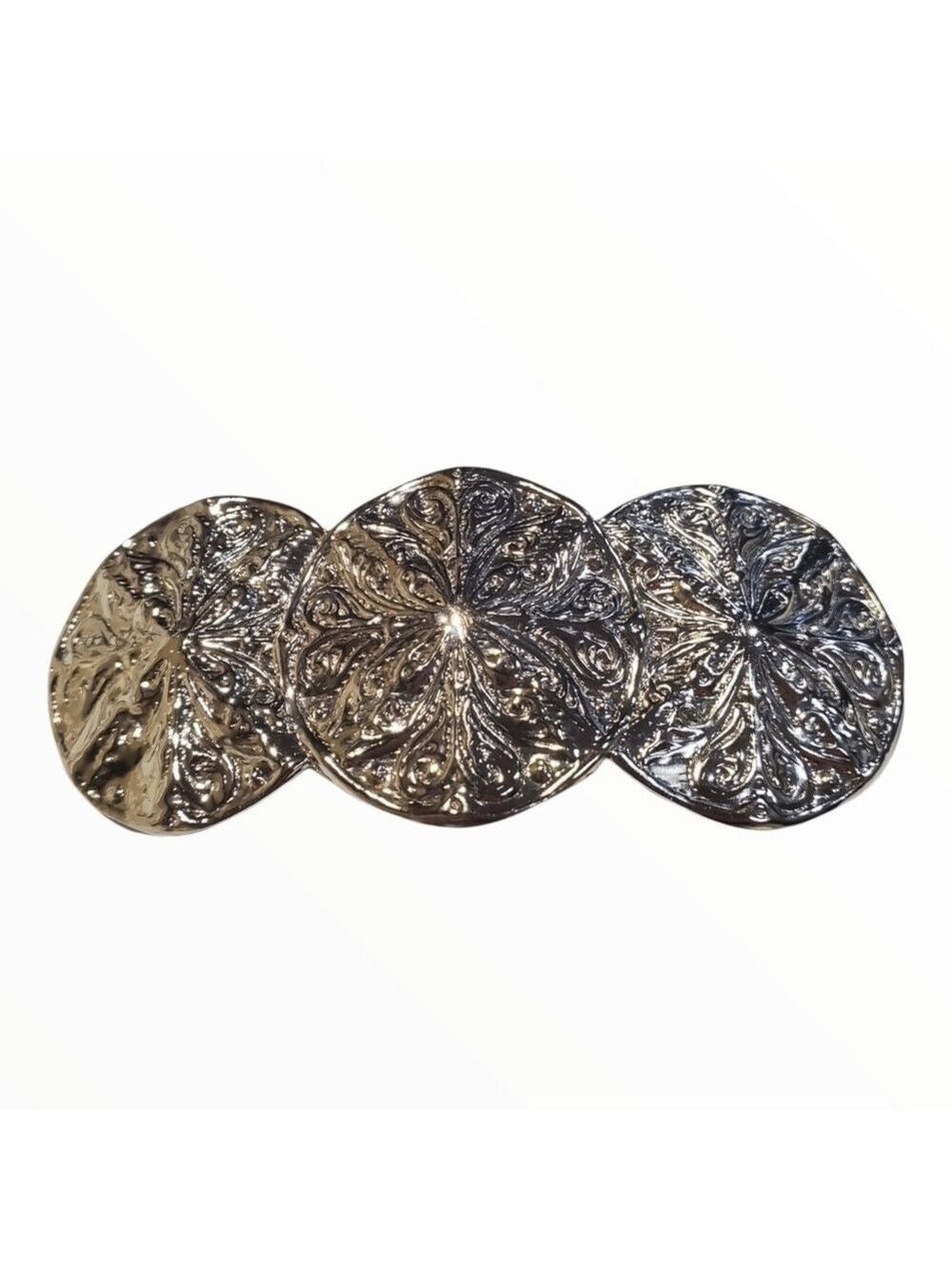Silver Sand dollar pressed molded tin hair clip Barrette
